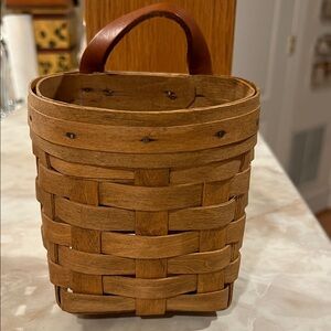Handwoven Workshops Wood Basket with Leather Handle - Brown